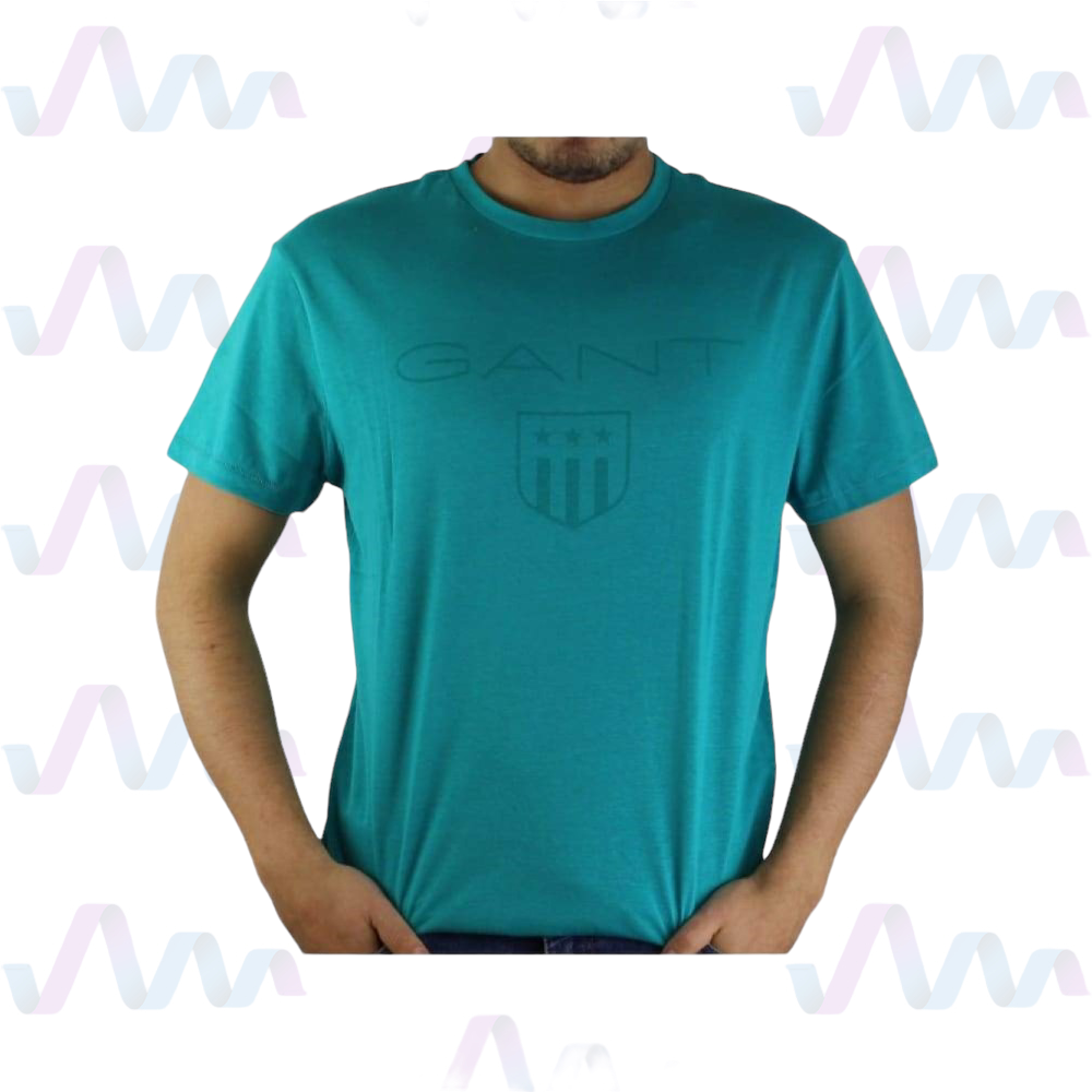 Gant T-Shirt Herren Turkis Rundhalsausschnitt Chest Wappen