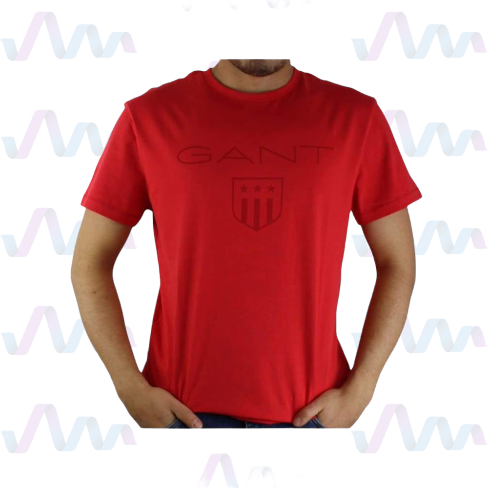 Gant T-Shirt Herren Rot Rundhalsausschnitt Chest Wappen