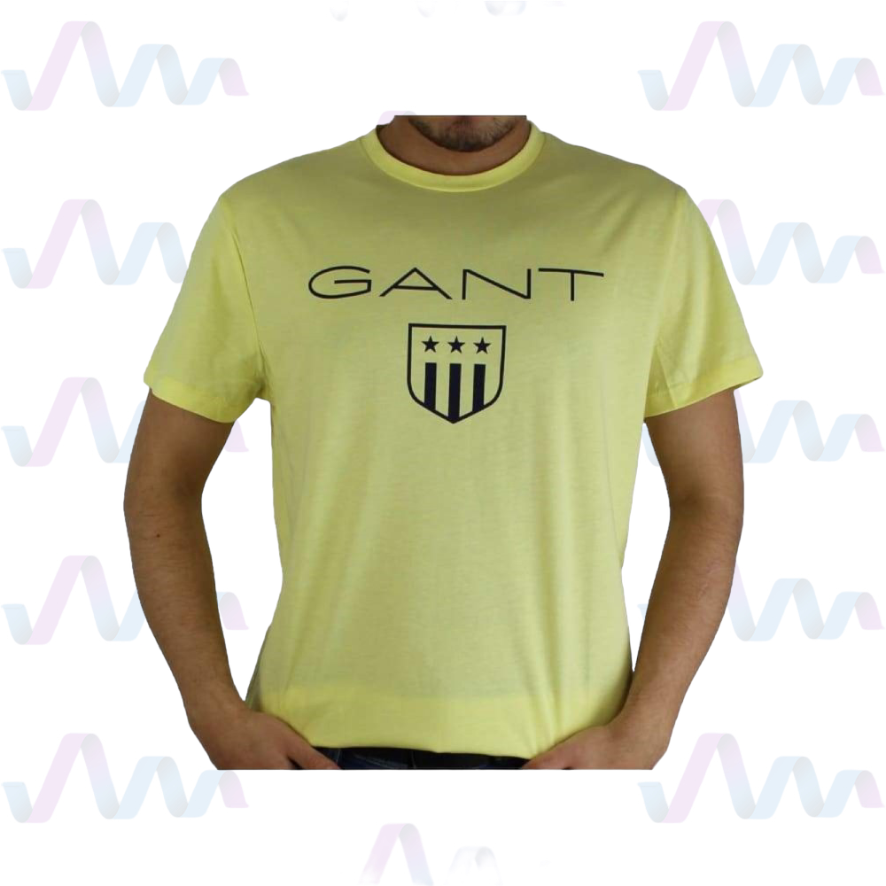 Gant T-Shirt Herren Gelb Rundhalsausschnitt Chest Wappen